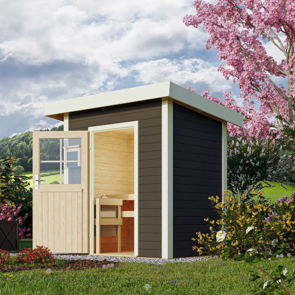 Bild von Woodfeeling 38 mm Saunahaus Jana terragrau