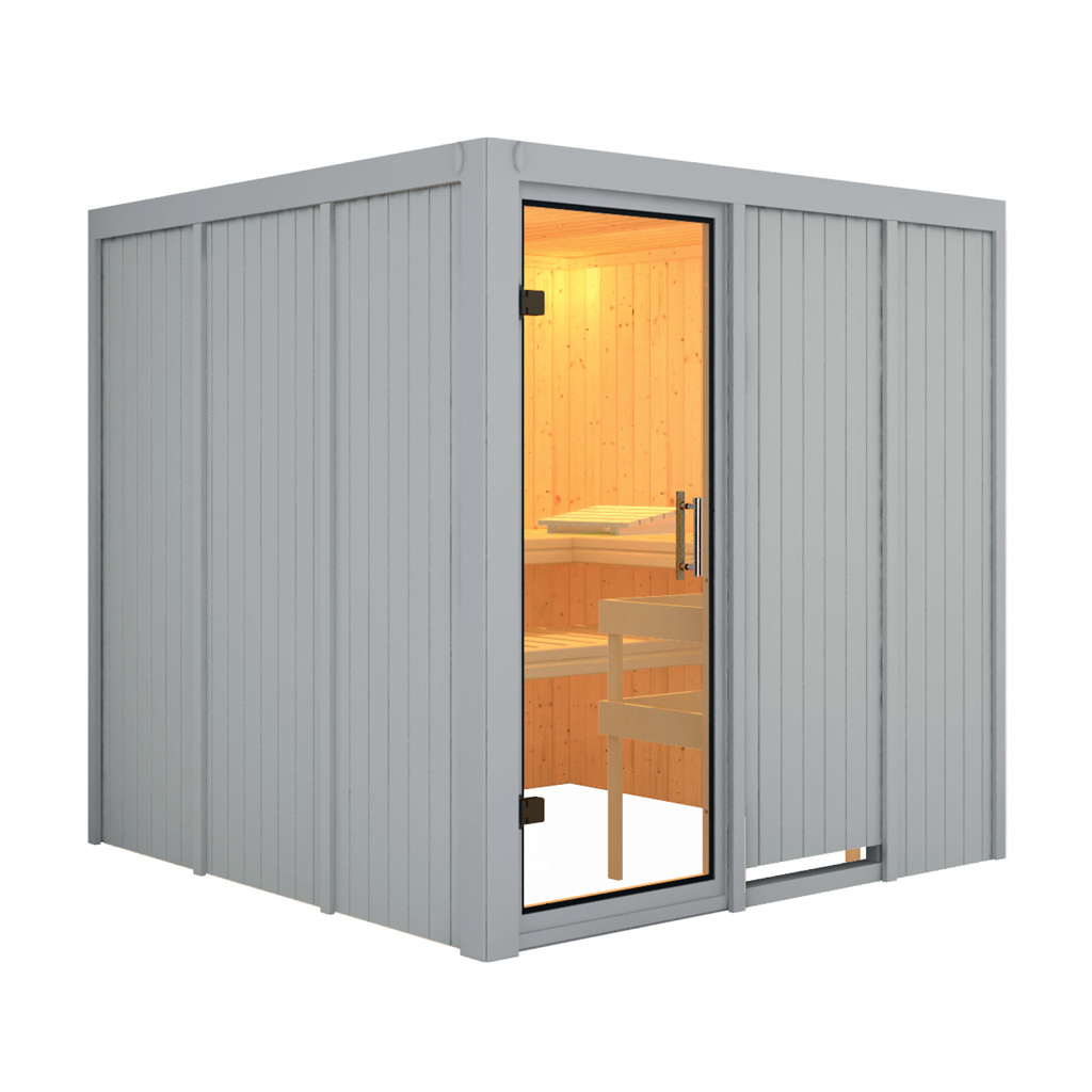 Bild von Karibu 68 mm System Sauna Rodin lichtgrau